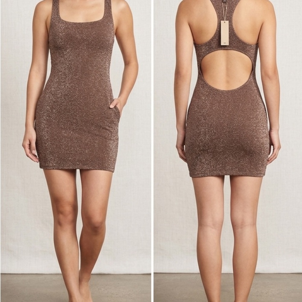 Nwt SKIMS 3X Glitter Swim Cover up Beach Bodycon Metallic Mini Dress Jasper